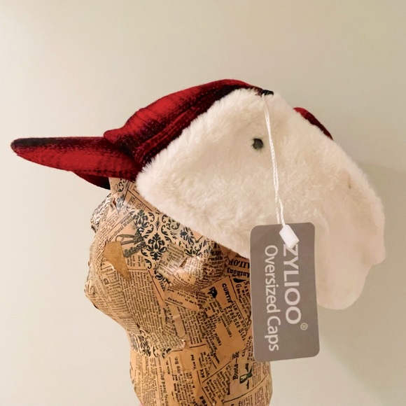 Red And Black Plaid Wool Hat / Fleece Lined - Picture 1 of 9